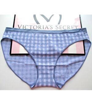 VICTORIA'S SECRET PINK Seamless Bikini Panty VS Blue Gingham Plaid SMALL NWT